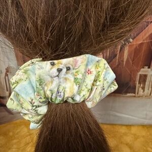 Dog Print off white Floral Scrunchie